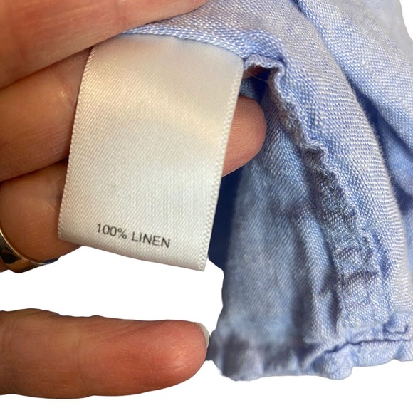 BAIRD‎ Mc NUTT Men’s XL 100% Linen Murano Shirt Short Sleeves Band Collar Blue - Picture 6 of 7